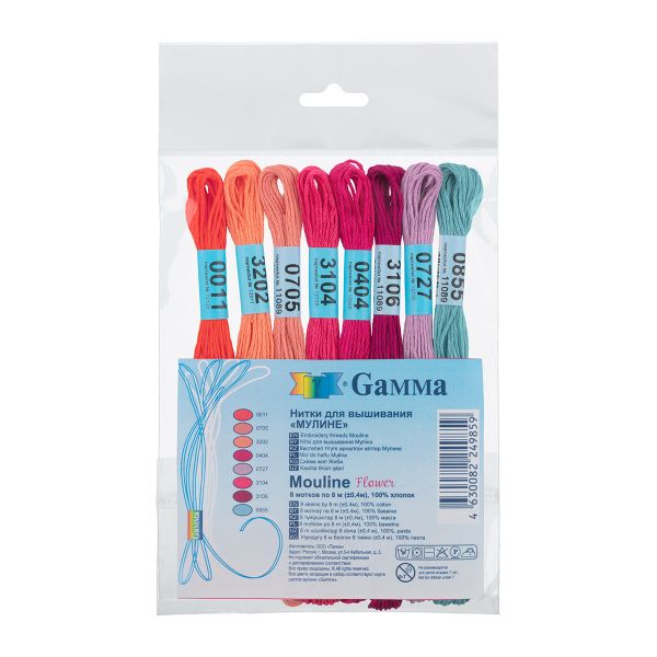 Мулине Gamma 100% хлопок, цв.flower, 8 мотков по 8 метров