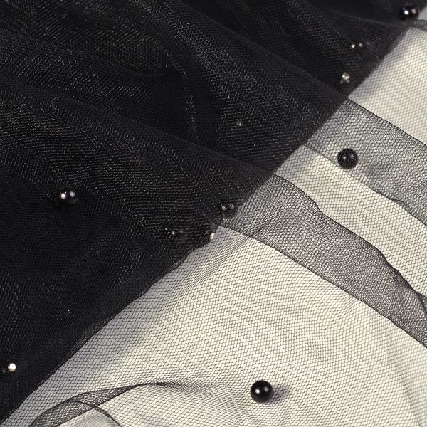 Фатин с бусинами 150 см / 15 метров, С223-01, цв.черный