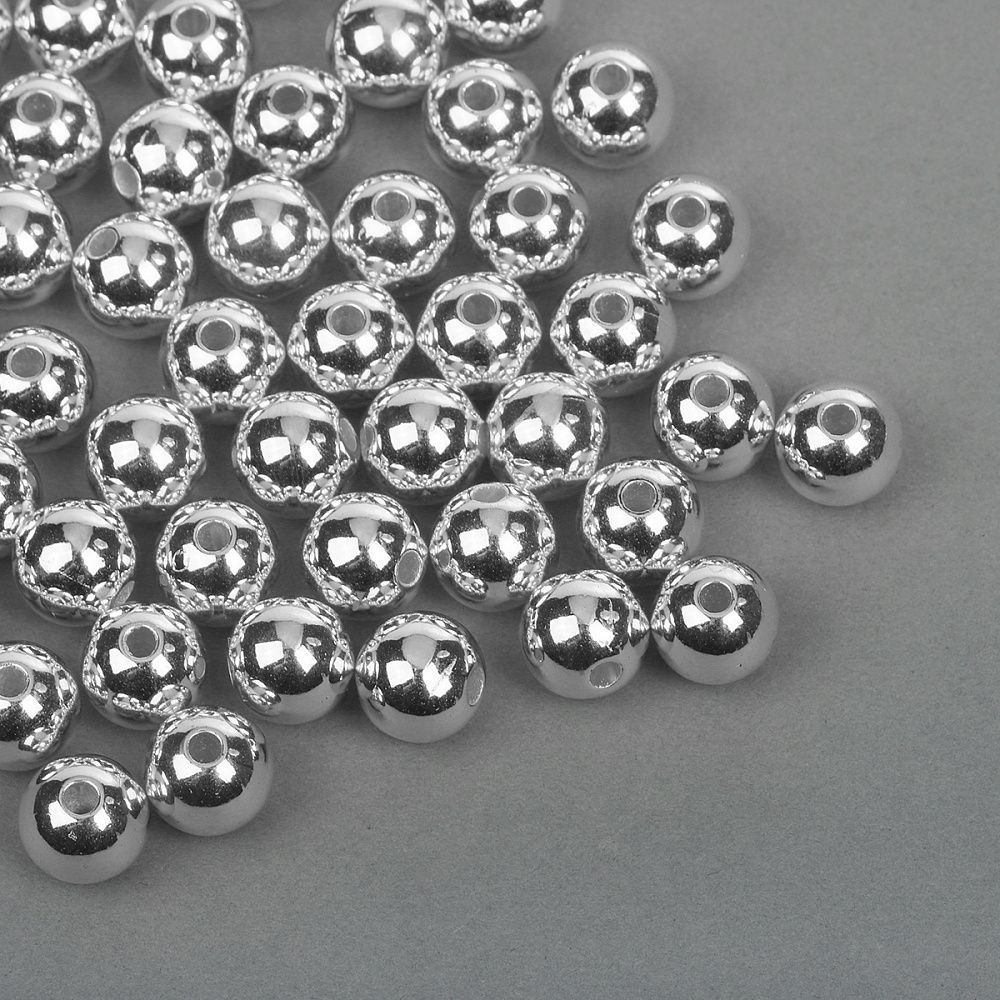 Бусины пластик ⌀10 мм, цв.серебро уп.50 г, Magic4Hobby
