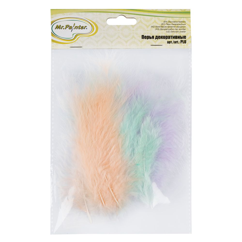 Перья декоративные 12-15 см, 5х24±2 шт, 27 Кремовый/св. бирюзовый/лавандовый, Mr.Painter PLU-02
