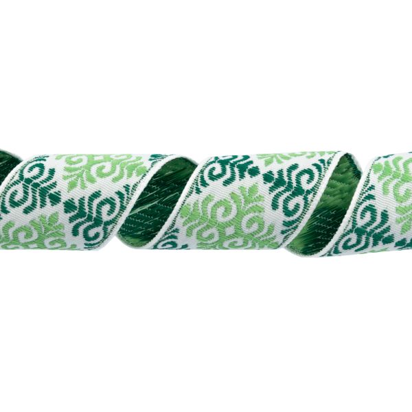 Лента (тесьма) жаккардовая 32.0 мм / 25 метров, Орнамент для северных народов, рис 9788 белый-т.зеленый-салатовый, Gamma С3774