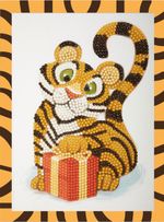 Алмазная (кристальная) мозаика Фрея, Тигренок с подарком, 14х19.5 см