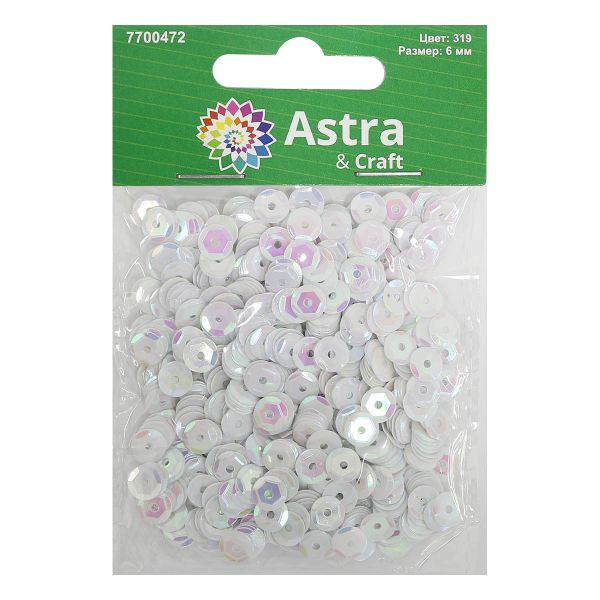 Пайетки граненые 6 мм, упак. 10 гр, Астра, 319 св.-розовый Перламутр, уп.10 шт