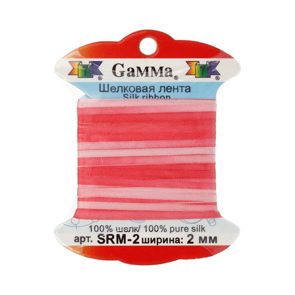Лента (тесьма) шелковая 2.0 мм / 9.1±0.5 метров, M018 бл.розовый/розовый, Gamma SRM-2