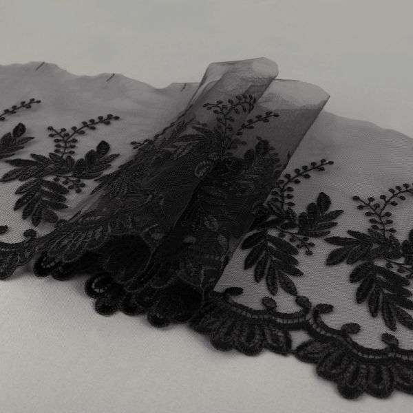 Кружево на сетке 190 мм / 10 м, черный, Gamma GKM-1902