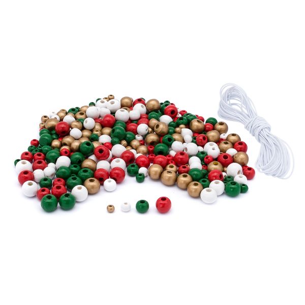 Бусины дерево набор со шнуром 4, 6, 8, 10 мм, праздничный микс, 50 г, Astra&Craft