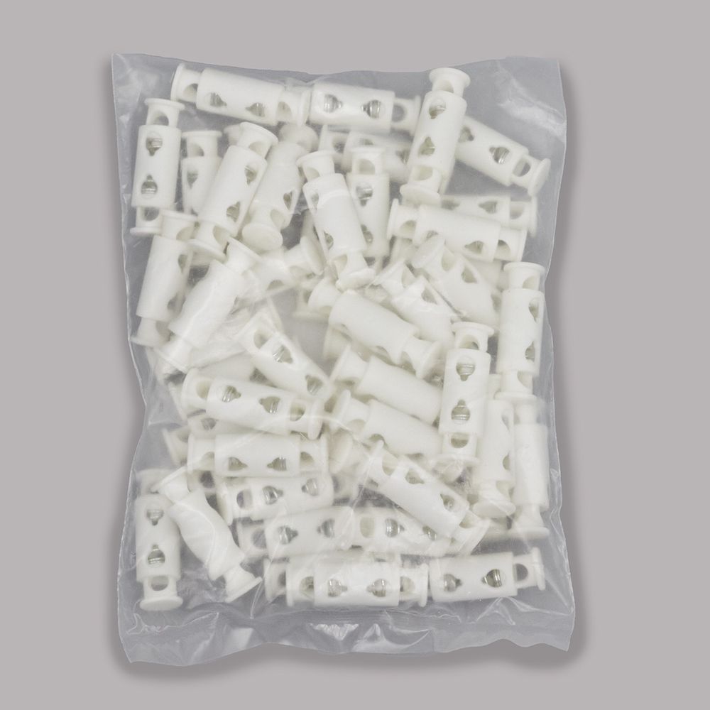 Фиксатор (зажим) для шнура пластик 2 отв., ⌀3.5 мм, 8.2х26 мм, белый матовый, 50 шт