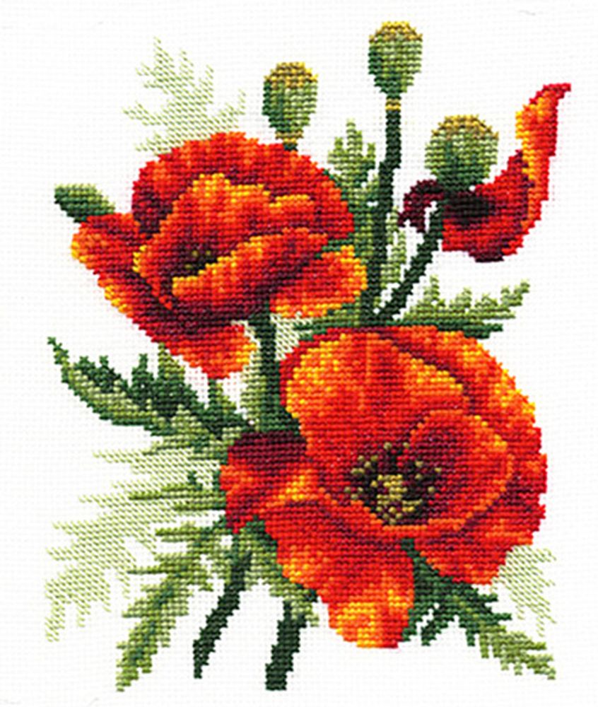 Набор для вышивания нитками Сделай своими руками, Огненные маки, 15х21 см