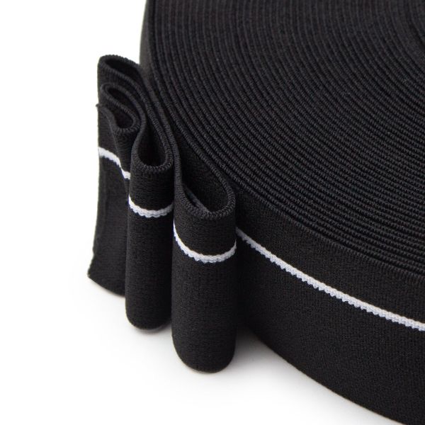 Резинка для мужских трусов и боксеров 35.0 мм / 25 метров, тканая мягкая, 24 г/м, черный/белый полоса