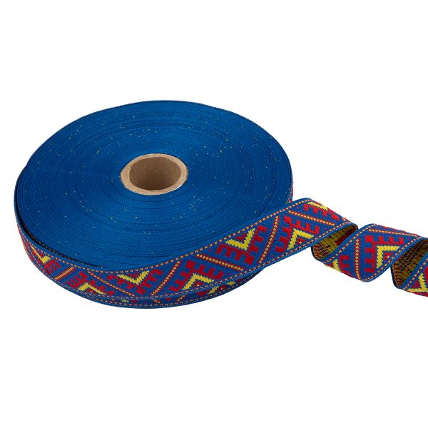 Лента (тесьма) жаккардовая 23.0-25.0 мм / 25 метров, синий/красный/желтый, Blitz