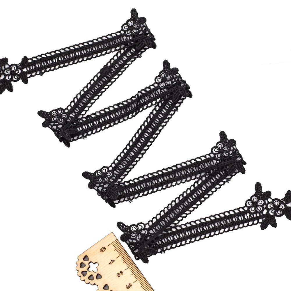 Кружево гипюр (плетёное) (матовое) 30 мм, 13.72м, цв.черный, S090712