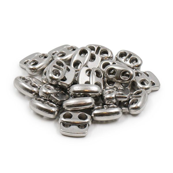 Фиксатор (зажим) для шнура металл плоский, 2 отв., 12х13.5 мм, (in ⌀3 мм), мет. цв.никель, 20 шт