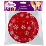 Тарелки бумажные Круглые 6х6 шт, 10- снежинки на красном фоне, Boomzee TRL-01