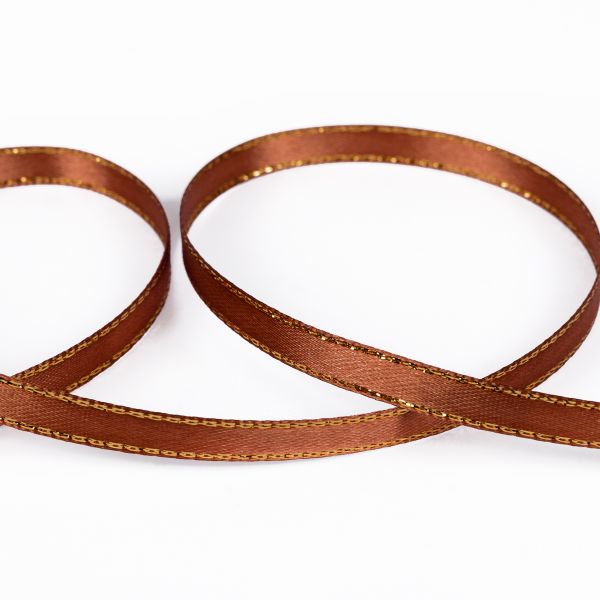 Лента атласная 2-сторонняя с метанитью 6.0 мм / 33±2 метра, 037 коричневый/золото, Gamma AL-6M