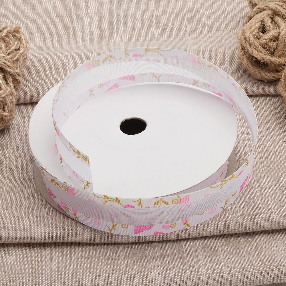 Тесьма отделочная Завитки, 25 мм, 25 м, 03 белый/розовый