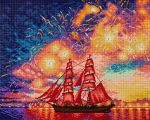 Алмазная (кристальная) мозаика Фрея ALDD-238, на подрамнике Алые паруса (со светодиодами), 50х40 см
