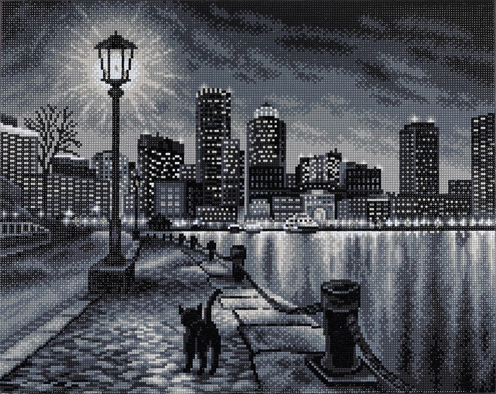 Алмазная (кристальная) мозаика Фрея ALDD-257, на подрамнике Прогулка по набережной (со светодиодами), 50х40 см