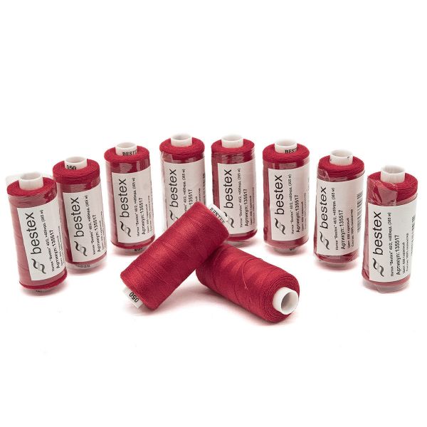 Нитки швейные бытовые Bestex 40/2, 365 м (400 ярд) / 10 кат., 050 светло-красный