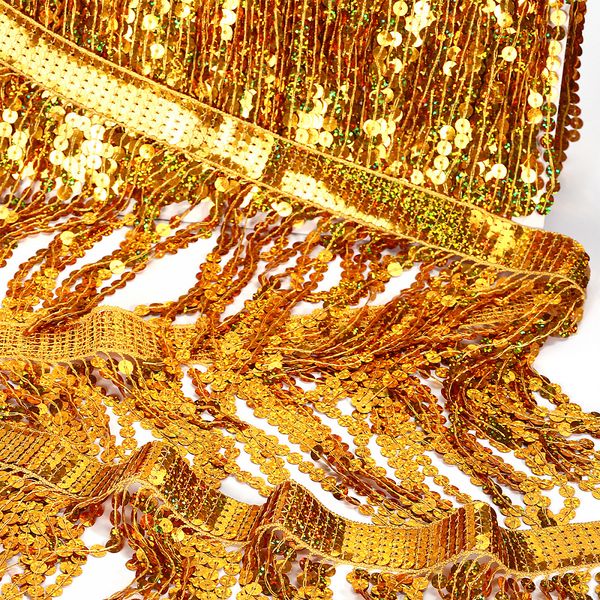 Бахрома отделочная 15.0 мм / 4.5 метра, с пайетками, TBY.11503, цв.золото