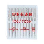 Иглы для швейных машин базовые универсальные 130/705 H, №70-90, 10 игл, в пенале 5128000 ассорти, ORGAN