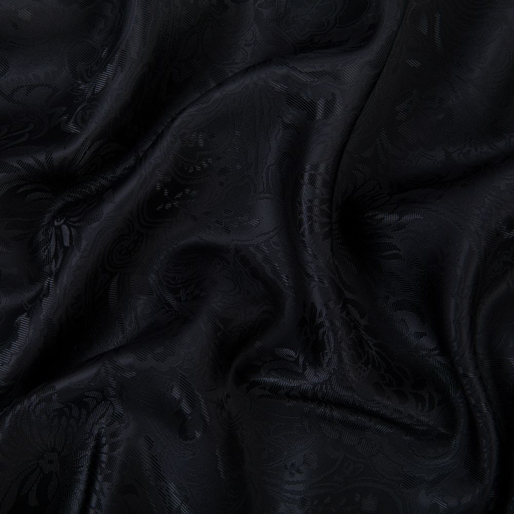 Ткань подкладочная (таффета) с рисунком 96 г/м², 100х145 см, 110 черный (растительный орнамент), Gamma JTR