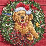 Набор для вышивания нитками LetiStitch, Рождественский щенок, 26х26 см