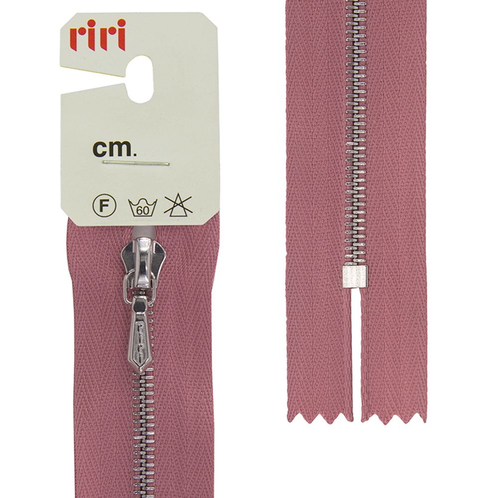 Молния металлическая карман. RIRI Т4 (4 мм) Ni, слайд.Tropf, н/раз., 18 см, цв. тесьмы 2420, хол. розовый, упак. 5 шт