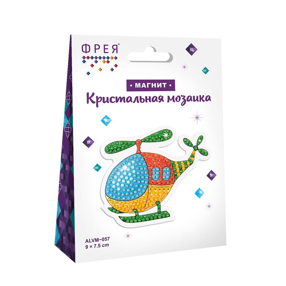 Алмазная (кристальная) мозаика Фрея, магнит Вертолет, 9х7.5 см