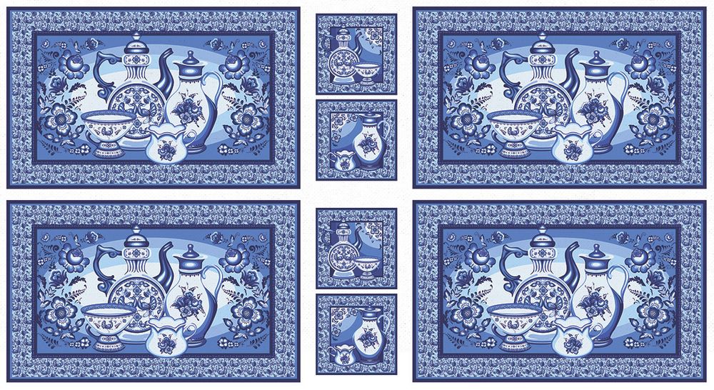 Ткань для пэчворка Peppy Лазурное чудо, рулон 112 см / 5 метров, ЛЧ-02 Панель голубой, Peppy