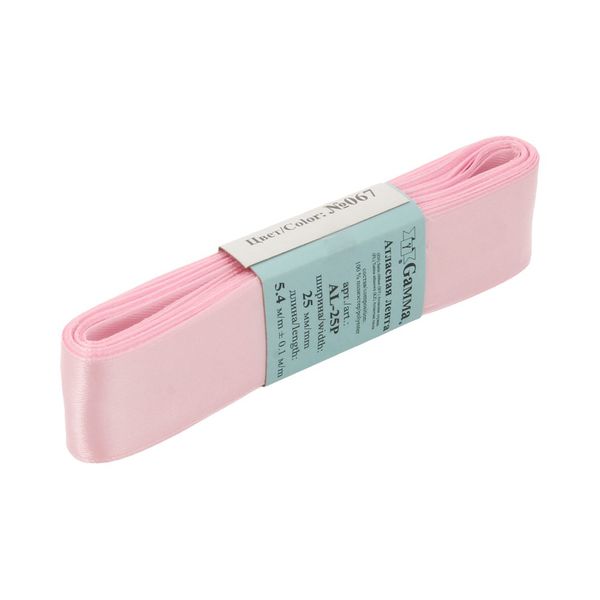Лента атласная 1-сторонняя 25.0 мм / 5 шт по 5.4 метра, №067 св-розовый, Gamma AL-25P
