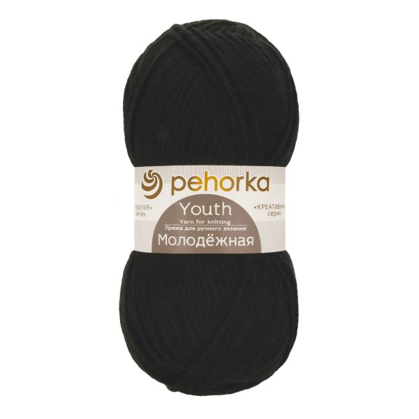 Пряжа Пехорка Молодежная / уп.5 мот. по 100 г, 280 м, цв.002 черный