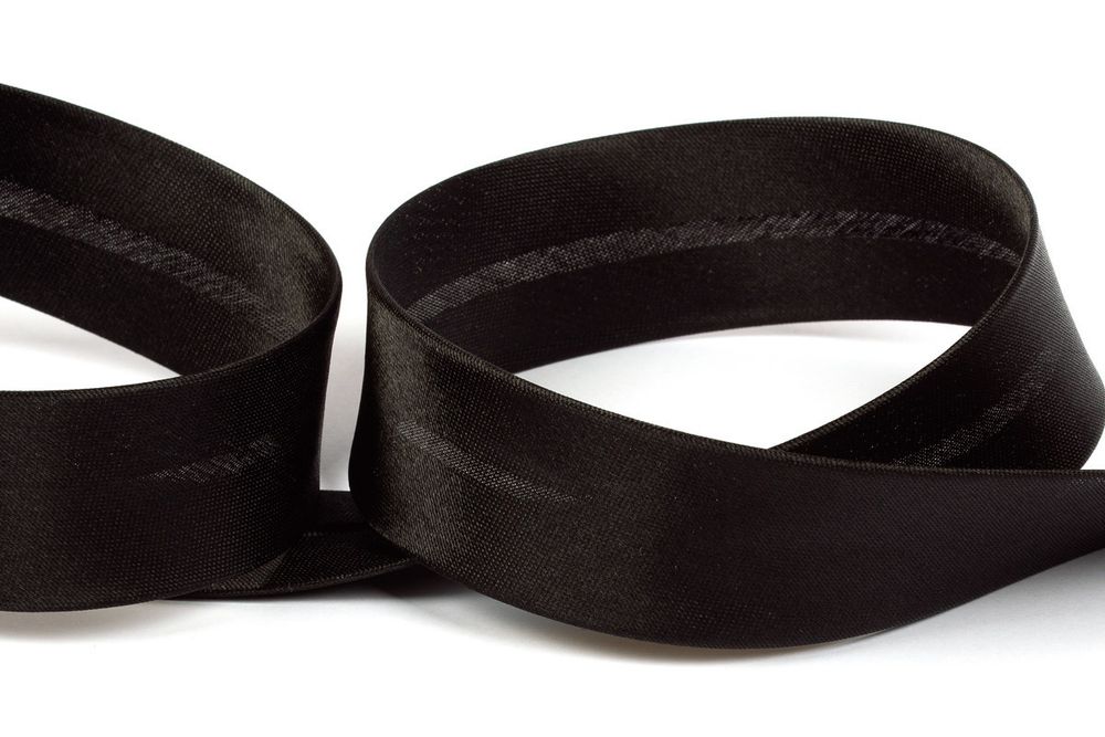 Косая бейка атласная 30 мм / 25 метров, 000 черный (080/081), Gamma GK-30P