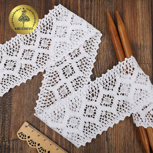 Кружево вязаное (тесьма) 75 мм / 10 метров, белый