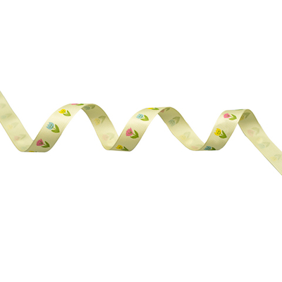 Лента репсовая (в рубчик) Тюльпаны, 15 мм, 22,5м (зеленый)