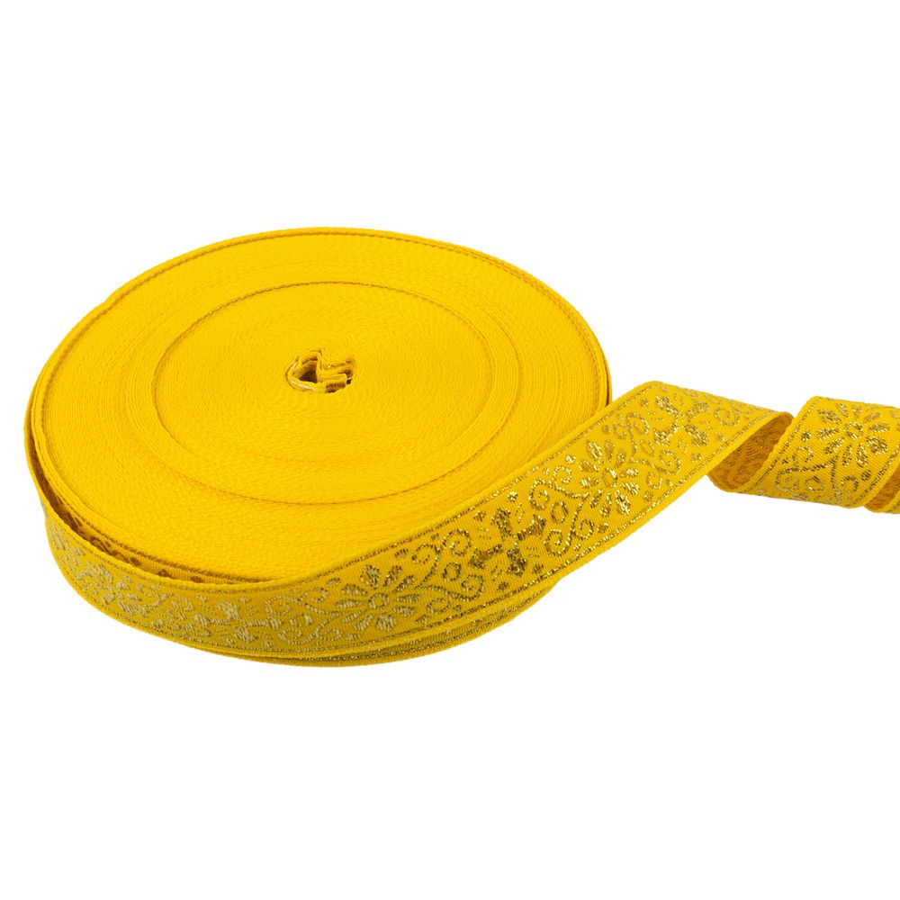 Лента (тесьма) жаккардовая 23.0-25.0 мм / 25 метров, желтый/под золото, Blitz