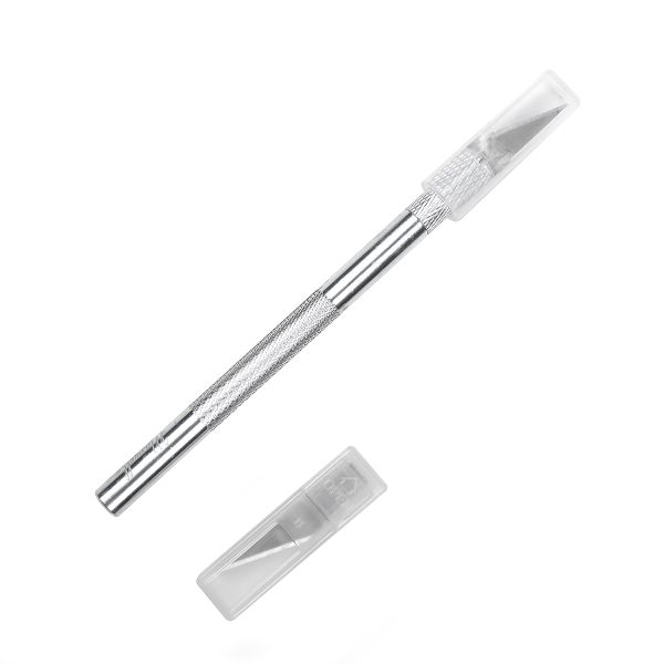 Нож макетный цанговый, алюминий + 5лезвий цв. серебро