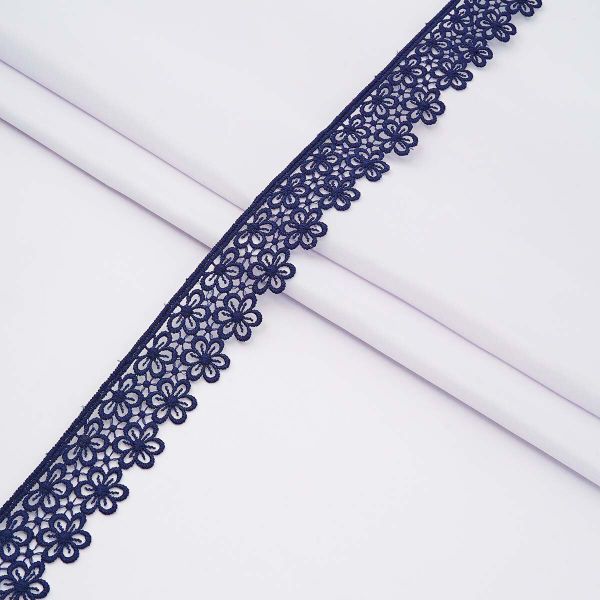 Кружево гипюр (плетёное) 35 мм / 13.72 метра, ромашки, темно-синий, XZ1389