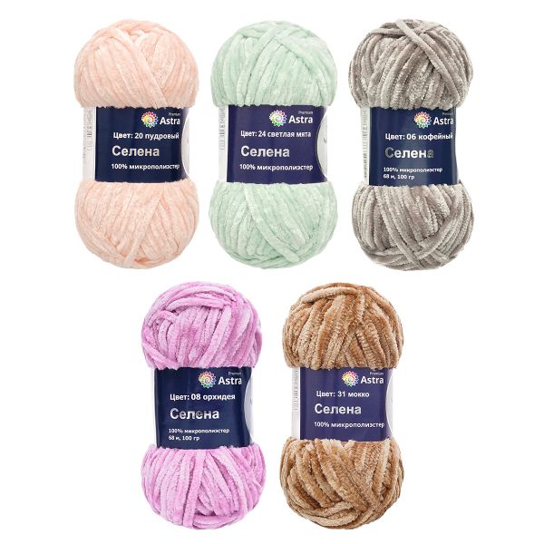 Пряжа Astra Premium (Астра Премиум) Селена / уп.5 мот. по 100 г, 68 м, ассорти №2 (5 цветов)