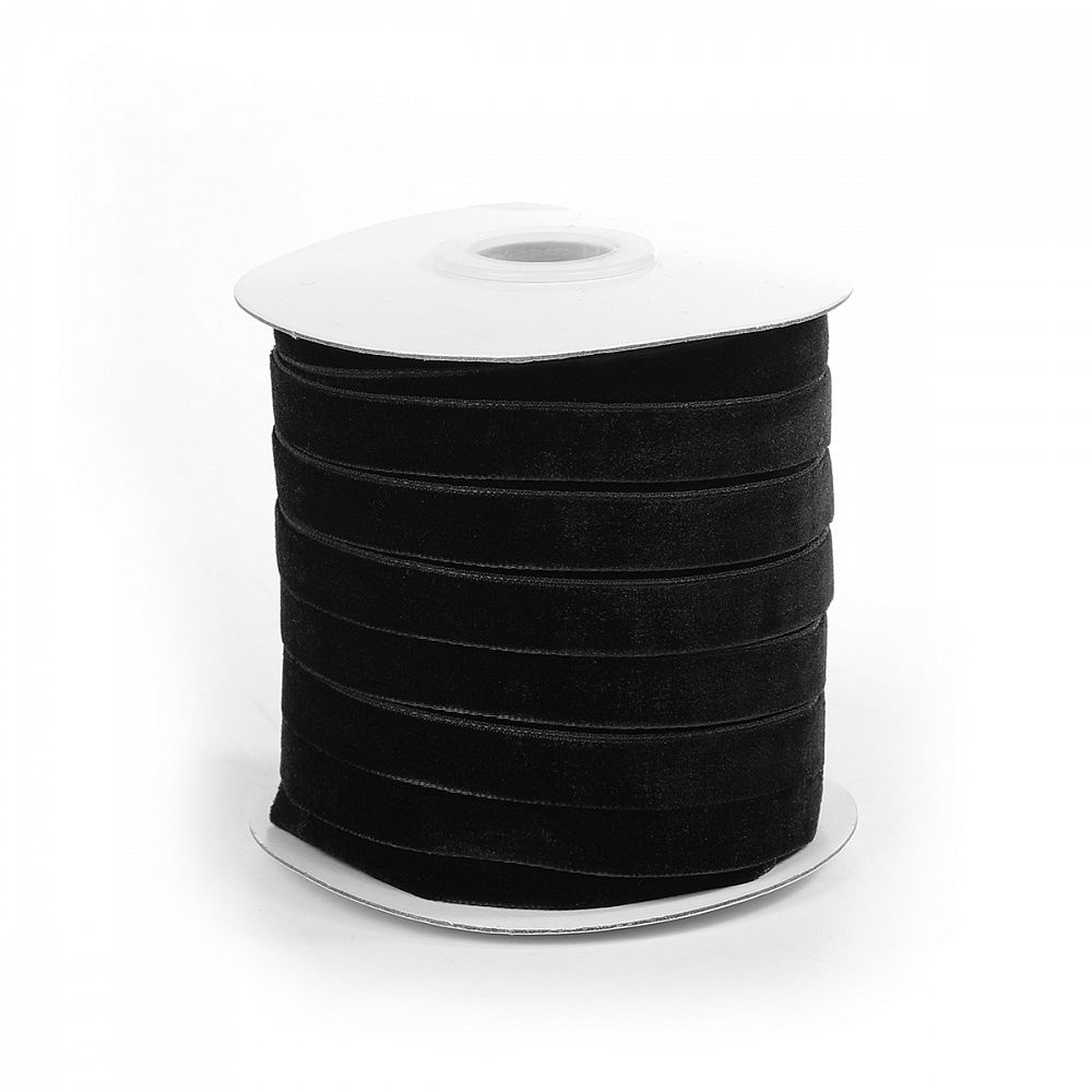 Лента бархатная (тесьма) 10.0 мм / 22.86±1 метров, арт.10VR03 нейлон цв.черный