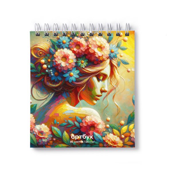 Артбук (Скетчбук), блок белый, с жесткой подложкой, 120 г/м² 166*175 мм на гребне 80 л. 2 шт., Цветочная фея 01361, Светоч, 80А40