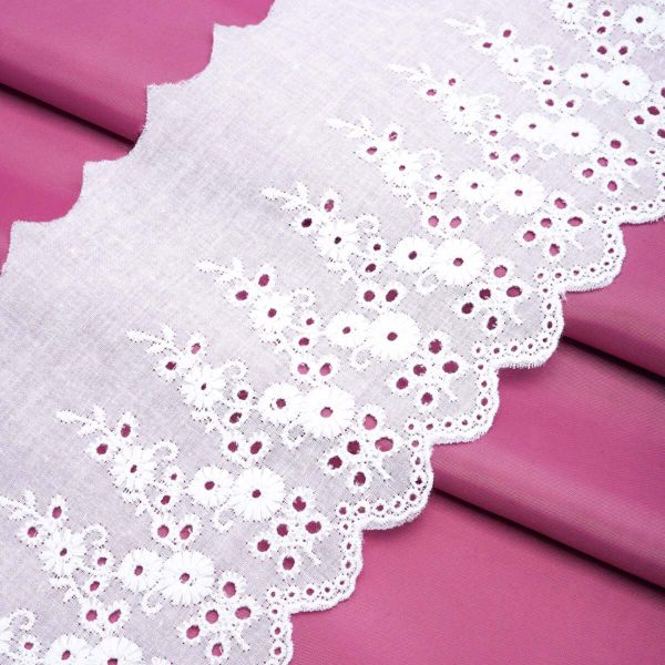 Кружево шитьё х/б 117 мм / 3.4 метра, цвет белоснежный