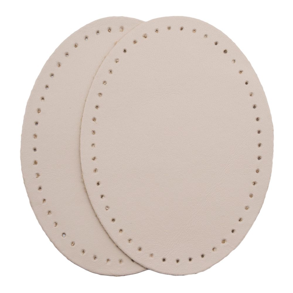 Заплатки пришивные из кожи, овал 6х8,2см с перфорацией, 2 шт, 100% кожа, 06 бежевый, 9114
