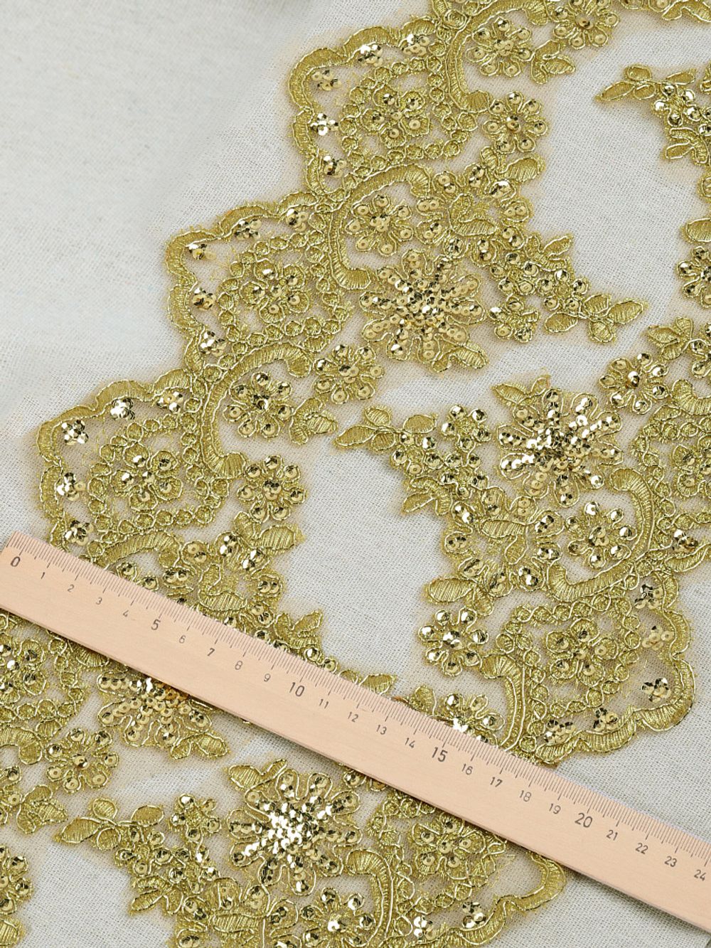 Кружево на сетке 110 мм / 2 метра, с пайетками, TBY G1232, цв.золото, Kruzhevo