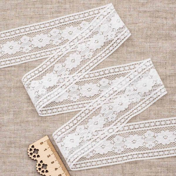 Кружево на сетке 52 мм, 6,8 м ±4 см, WL-85, белый