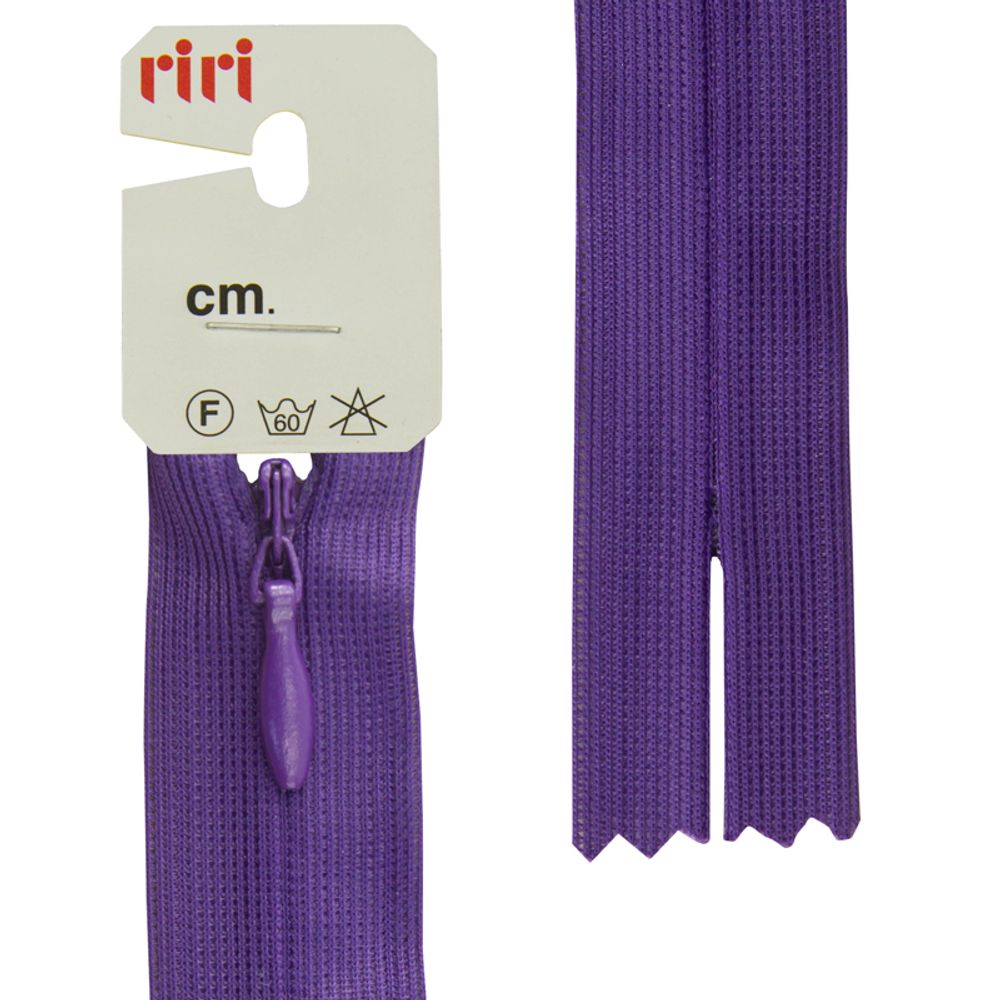 Молния скрытая (потайная) RIRI Т3 (3 мм), н/раз., 18 см, цв. тесьмы 2507, ярко-фиолетовый, упак. 5 шт