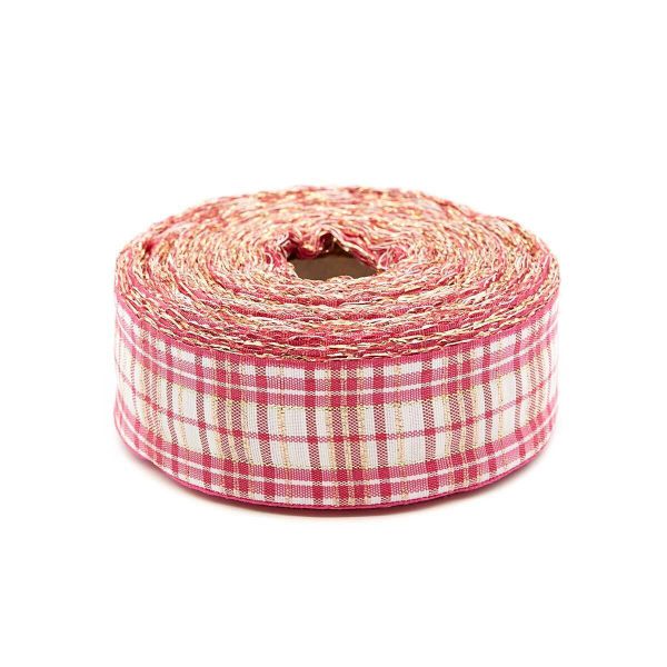 Лента Шотландка с люрексом 30 / 25м (малиновый/белый), С3301Г17