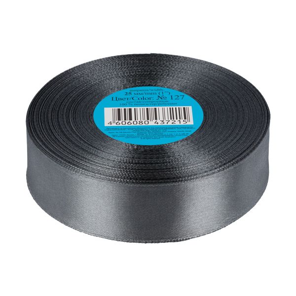 Лента атласная 1-сторонняя 25.0 мм / 33±2 метра, 127 серый, Gamma