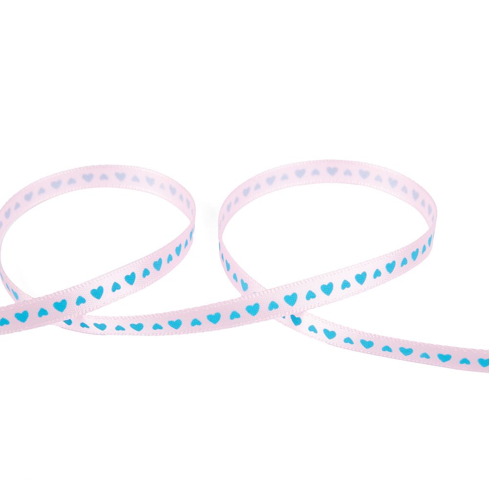 Лента атласная с рисунком _6.0 мм / 22.8 метров, S1/066 сердечки/розовый, Gamma ALP-061