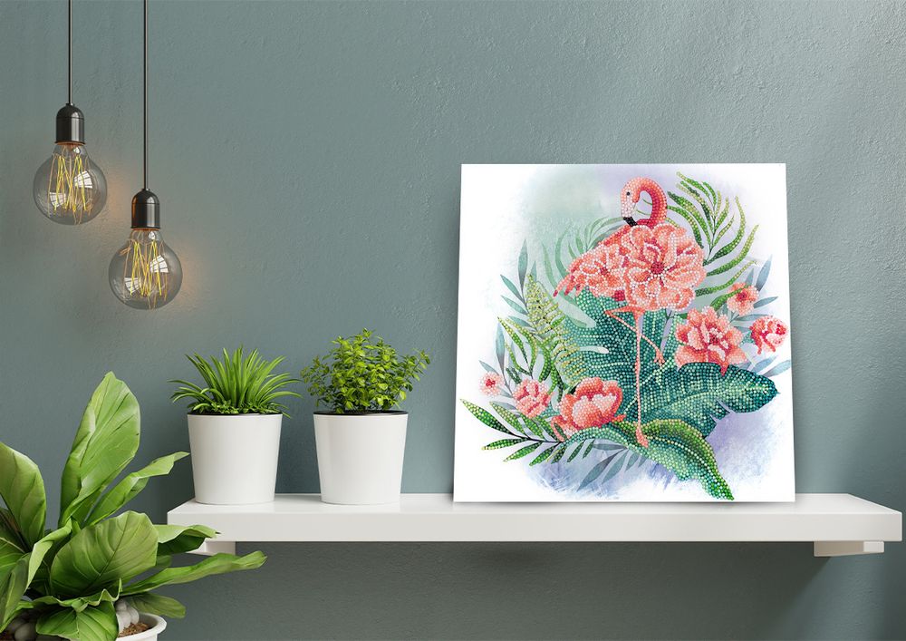 Алмазная (кристальная) мозаика Фрея, постер Тропический фламинго, 30х30 см