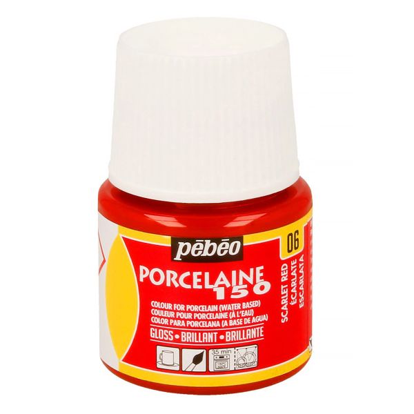 Краска по фарфору и керамике (под обжиг) глянцевая Porcelaine 150 45 мл, 024-006 алый, Pebeo